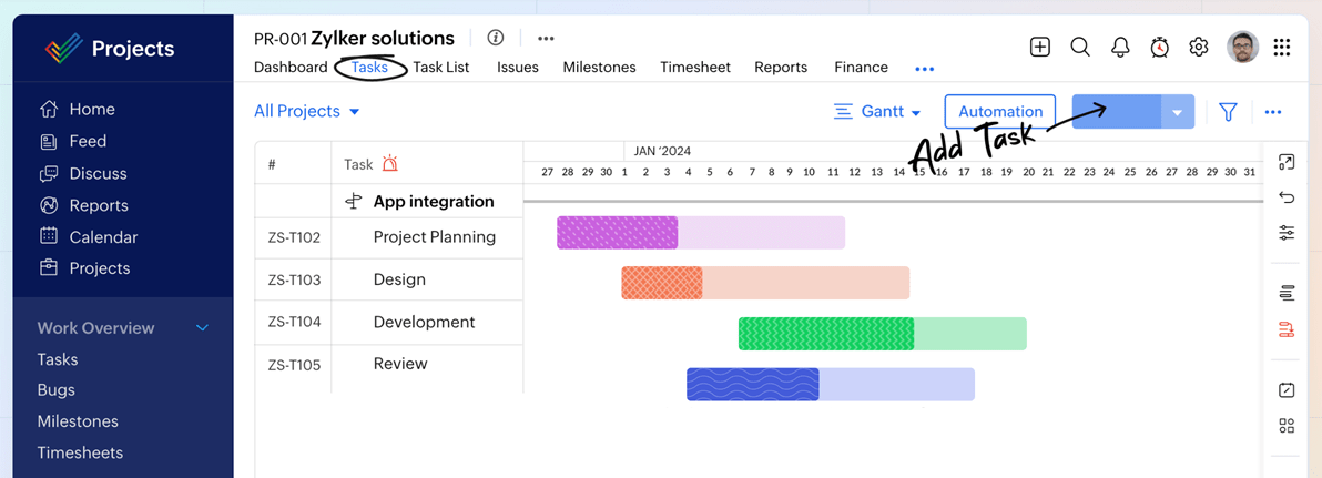 Zoho Project 甘特圖