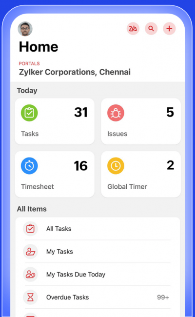 Zoho Project 行動 app